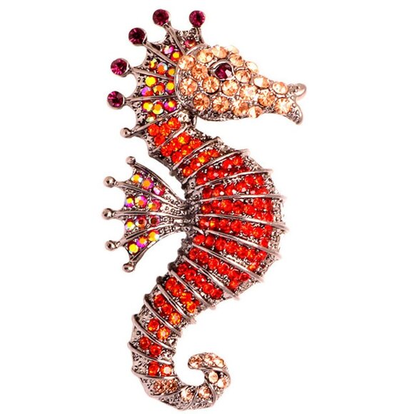Creative Unique Seahorse Shape Rhinestone Decorative Enamel Alloy Brooch - Picture 1 of 2